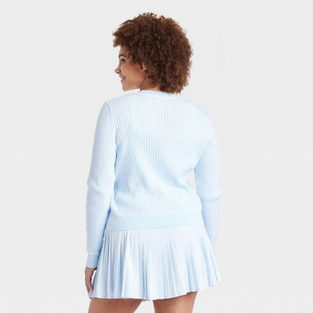 All In Motion - Women's Tipped Ribbed Cardigan Sweater - All In Mo Blue - Picture 4 of 4